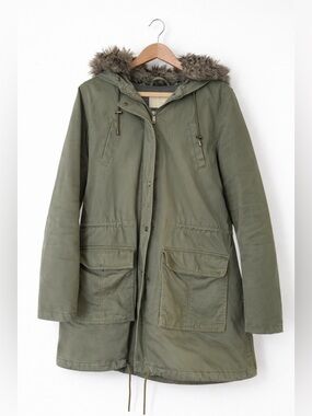 Banana Republic Factory Olive Utility Parka with Faux Fur-Trim Hood